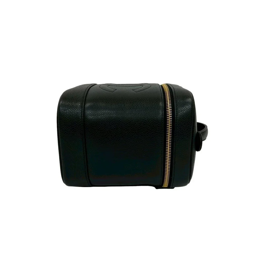 CHANEL Black Caviar Leather Logo Vanity Bag